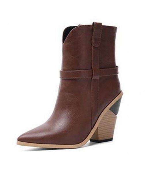 2020 Spring chic block heel pointed high heel women boots calf boots 