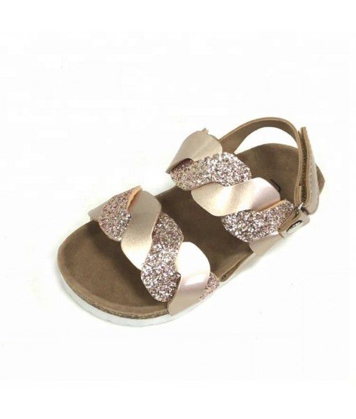 Glitter pu child cork sole sandals
