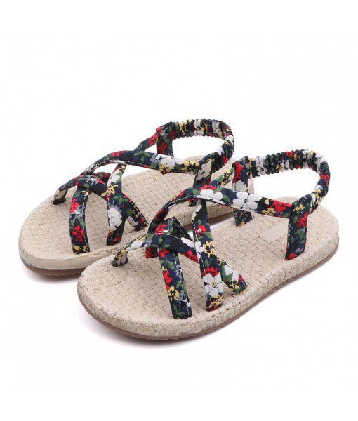 Bohemian style  summer flat shoes girls kids sweet floral sandals