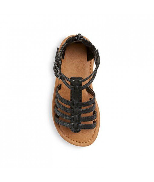 Vintage Woven Roman Style Flat Black Sandals For Girls