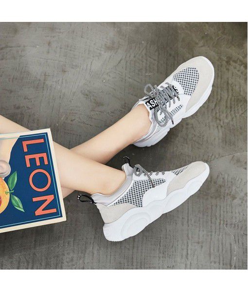 Spring/summer 2019 new casual lace-up sports leather mesh upper fashion shoes cute little bear mesh shoes