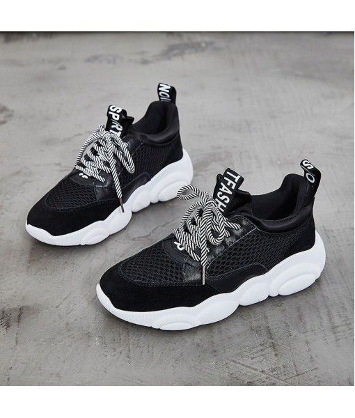 Spring/summer 2019 new casual lace-up sports leather mesh upper fashion shoes cute little bear mesh shoes