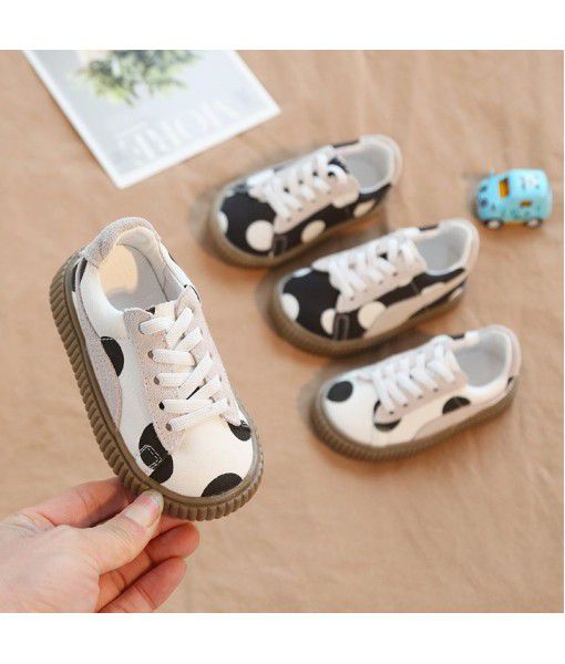 Children's shoes 8192 men's and women's round dot leisure sports shoes black and white non slip soft sole single shoe elastic belt