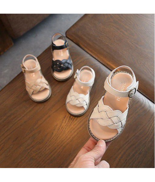 Girls' sandals 2020 summer new Korean children's knitting children's sandals girl baby leather soft bottom beach shoes