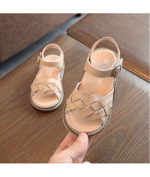 Girls' sandals 2020 summer new Korean children's knitting children's sandals girl baby leather soft bottom beach shoes