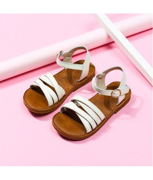 Girls' fashion little girls' sandals 2019 summer new children's leather soft sole shoes student princess shoes