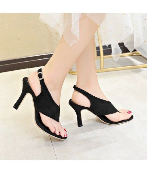 European and American sandals, women's summer high heels, new style, thin heel, one word, buckle, clip toe, high heels, large size, popular in foreign trade