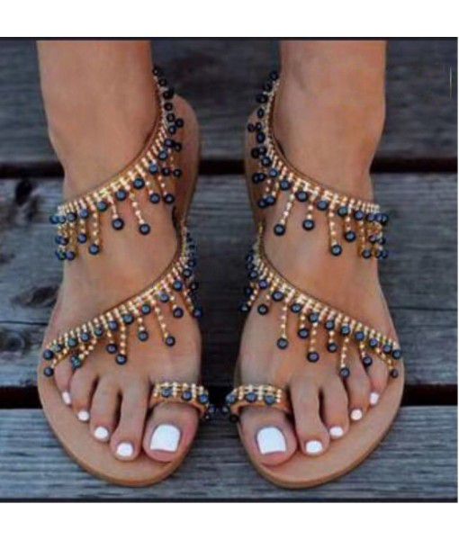 Factory direct sales wish Amazon cross border popular Roman pearl sandals large size handmade beaded shoes women's stock