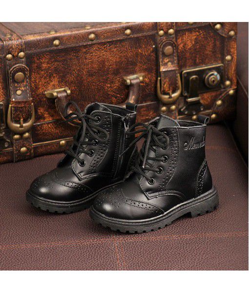 Autumn and winter children's leather Martin boots boys' and girls' boots cotton shoes middle and large children's England baby soft sole leather boots