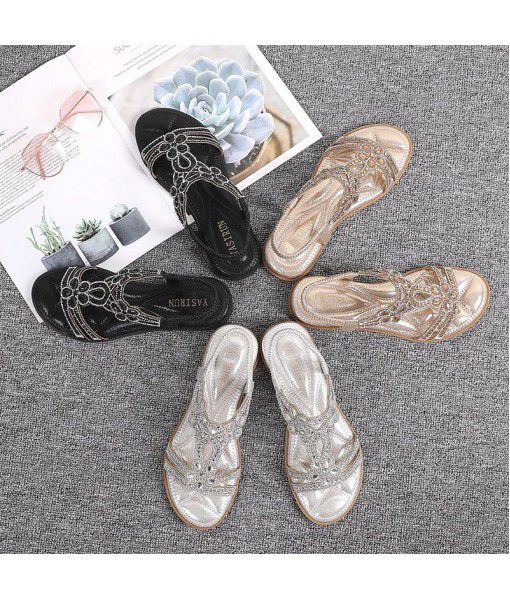 IELTS Runda size hollow cross border flat bottom water drill sandals Bohemian comfortable women's shoes summer