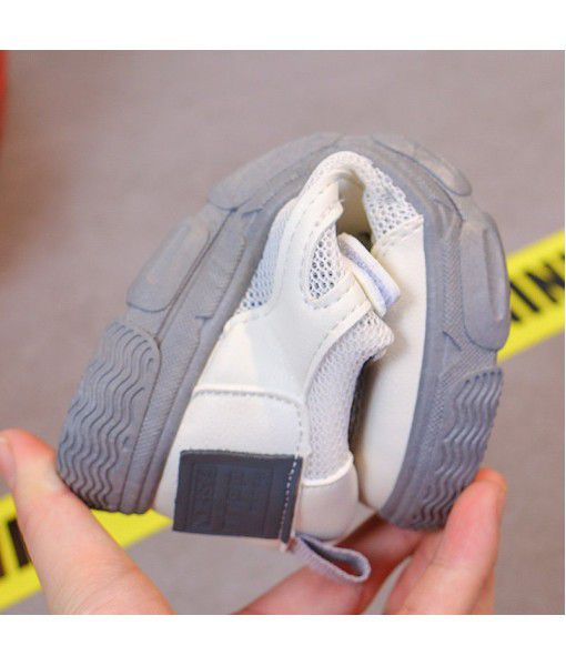 Children's solid bottom small white shoes through the net 2020 summer new children's shoes student shoes medium and large children's shoes Velcro