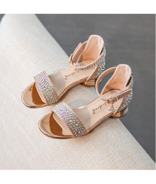 2020 children's shoes summer new girls' ROMAN SANDALS Korean girls fashion Rhinestone small high heels Princess sandals trend