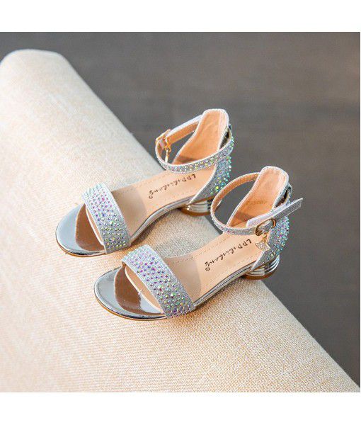 2020 children's shoes summer new girls' ROMAN SANDALS Korean girls fashion Rhinestone small high heels Princess sandals trend