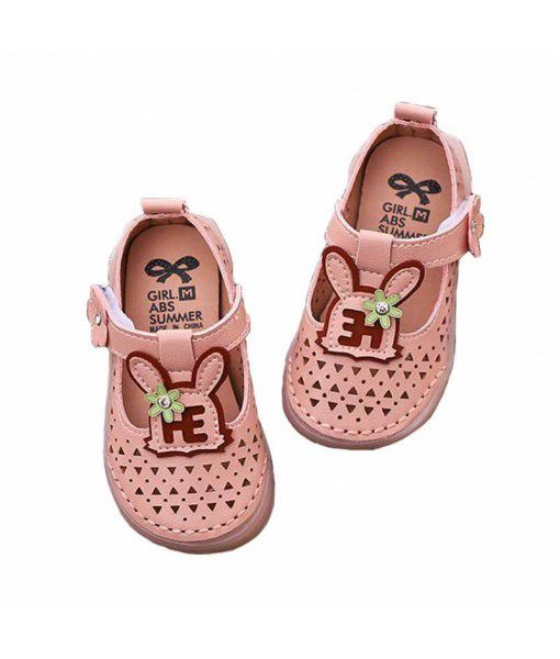 Factory direct selling summer rabbit hollow shoes girl princess shoes soft sole walking shoes 2-3 years old breathable single shoes
