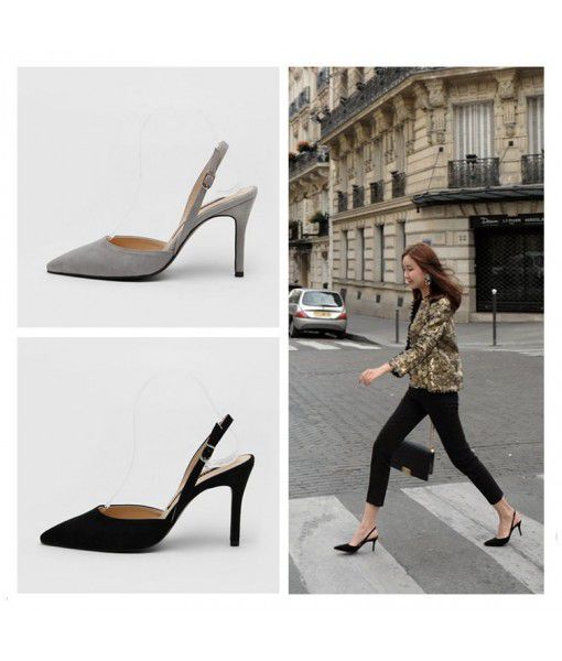 2020 summer new sandals women's bag head thin heel pointed suede fashion European and American women's shoes high heels a hair substitute