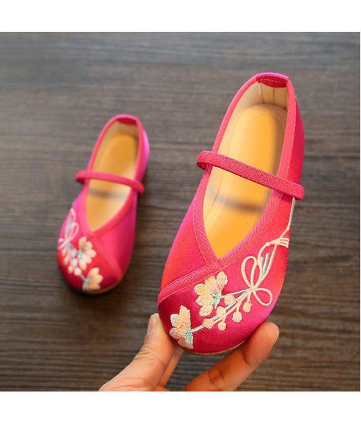 Handmade girls' embroidered shoes in Hanfu children's old Beijing cloth shoes national style students perform shoes dance shoes
