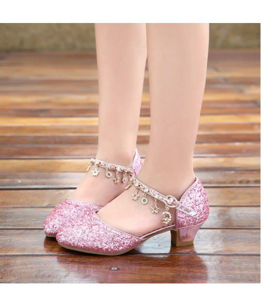 Wholesale 2019 new girls' leather shoes, students' Baotou crystal sandals, Korean version, high-heeled children's princess shoes