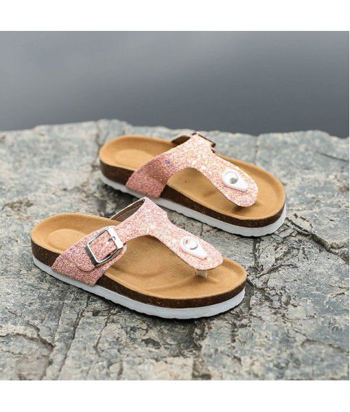 2020 new type cork slippers women's summer flat sole clip foot children's shoes flat with Europe and America boken couple drag toe