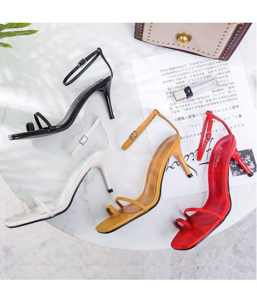 Spot sandals women's new style in 2020 summer small fresh square head, open toe, thin belt, high heels women's shoes hair substitute