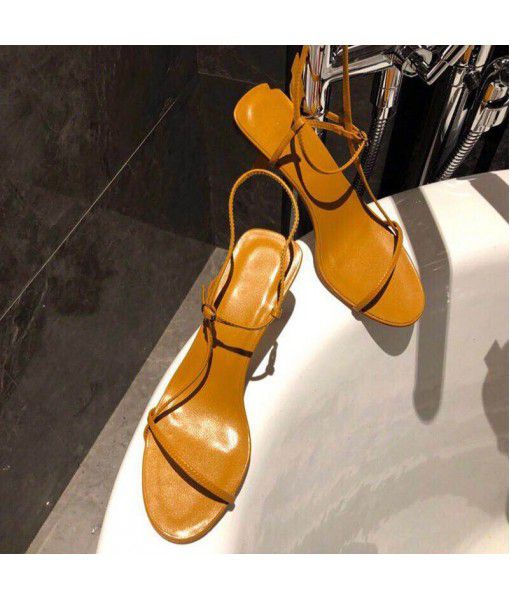 European and American sandals women's 2020 summer open toe versatile new women's shoes one word buckle belt leather high heels a hair substitute