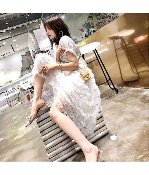 Spring and summer 2020 aminamuaddi water drill flower PVC transparent flat sandals women's net red high heels women's shoes