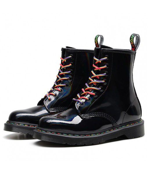 Europe and America 1460 Martin boots rainbow patent leather British style mirror gradual change short boots laser leather men and women boots trend