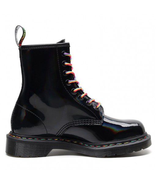 Europe and America 1460 Martin boots rainbow patent leather British style mirror gradual change short boots laser leather men and women boots trend