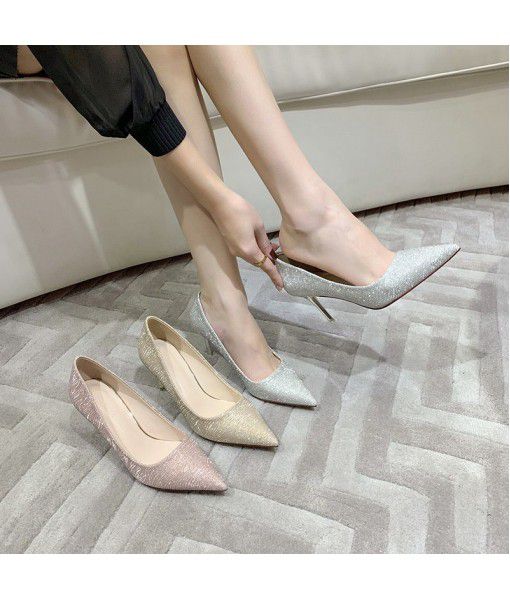 Pointy high-heeled shoes mix and match the spring and winter 2020 new slim heeled sexy simple single shoes women's shoes wedding party wedding shoes