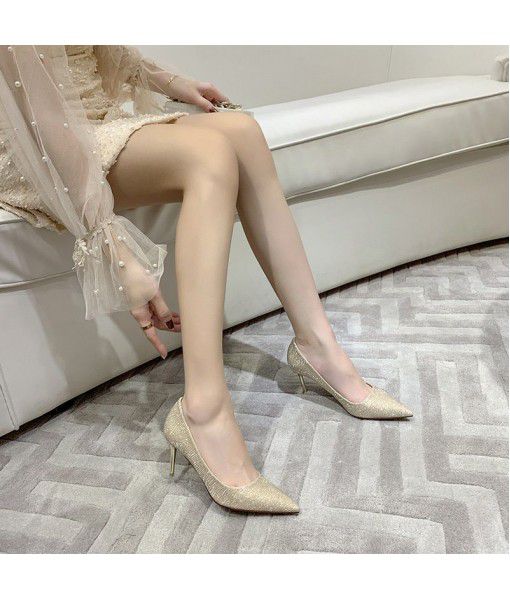 Pointy high-heeled shoes mix and match the spring and winter 2020 new slim heeled sexy simple single shoes women's shoes wedding party wedding shoes