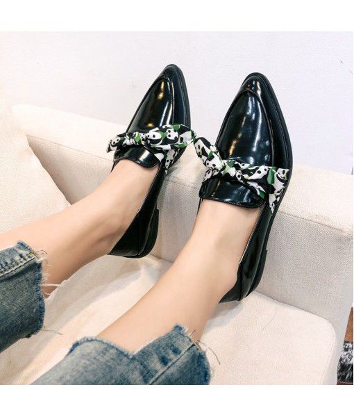 Spring 2020 new style small CK women's shoes all kinds of low heels women's panda bow pointed flat sole Lefu shoes women