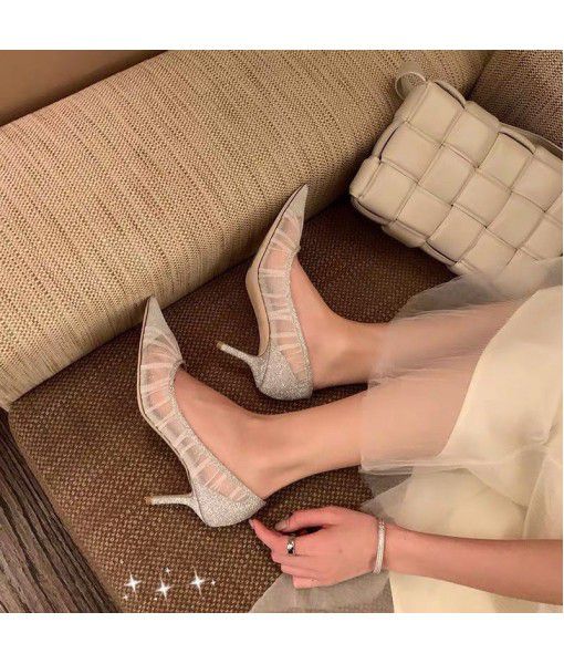 2020 net red same fairyland style pointed luxury yarn flat shoes spring new sexy net yarn shallow mouth single shoe lady