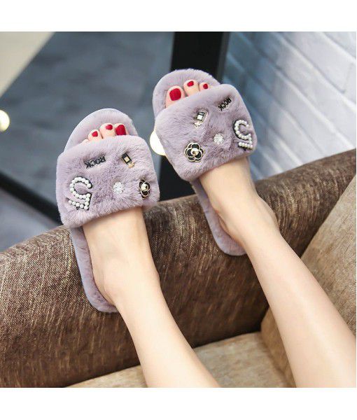 New style woolen shoes women wholesale Korean word mop slippers wear non slip flat bottom woolen slippers outside the home