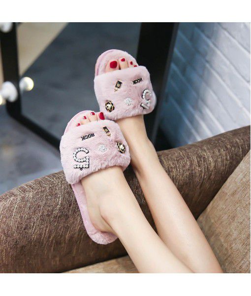 New style woolen shoes women wholesale Korean word mop slippers wear non slip flat bottom woolen slippers outside the home