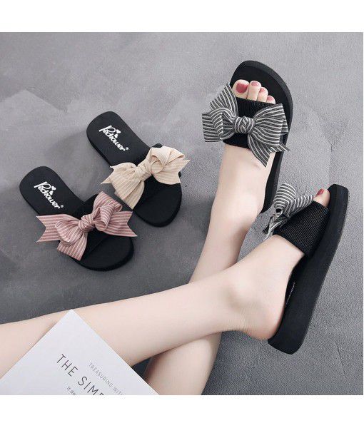 Summer new style hand bow sandal, all kinds of antiskid flat heel women's shoes, middle heel, casual and breathable Beach Sandal
