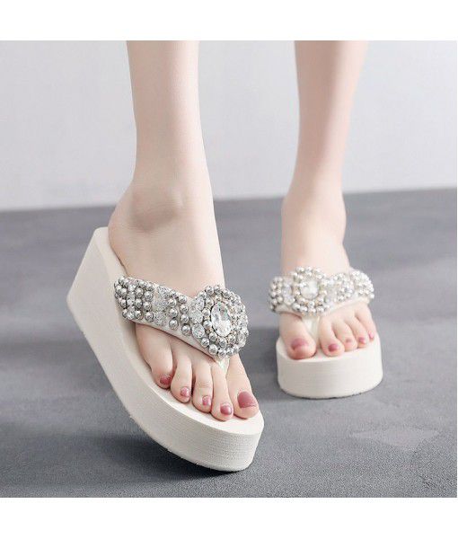 Summer new style water drop DIY sandals with elastic cloth in the middle and non slip women's shoes light casual slope heel sandals
