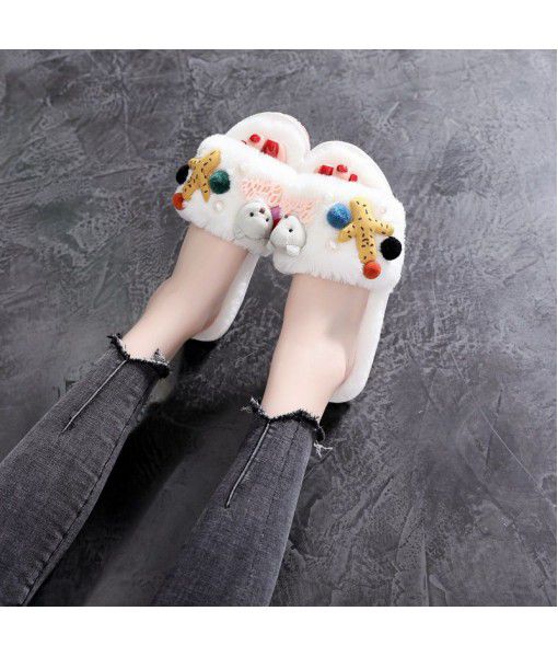 Home cotton slippers women Plush home slippers word plush slippers autumn and winter new fashion wear slippers wholesale