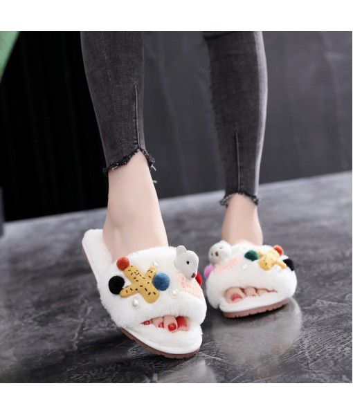 Home cotton slippers women Plush home slippers word plush slippers autumn and winter new fashion wear slippers wholesale