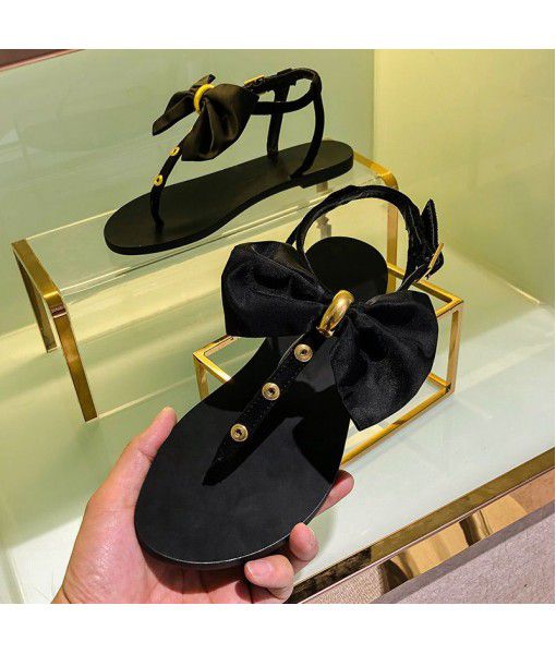 Autumn and winter 2020 new bowknot women's clip toe trend flat bottomed mixed sandals women's presale