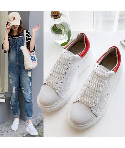 Thick bottom leather small white shoes for women 2020 spring new Korean version student's versatile first layer cowhide shoes for women
