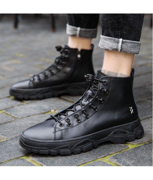 Side zipper Martin boots men's casual high top new men's shoes thick bottom trend men's board shoes British leather tooling boots
