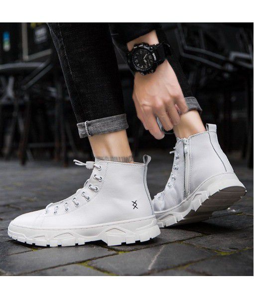 Side zipper Martin boots men's casual high top new men's shoes thick bottom trend men's board shoes British leather tooling boots
