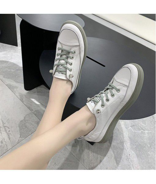 The first layer of cowhide small white shoes for women 2020 spring new flat bottomed Student Korean plate shoes a hair substitute leather shoes for women