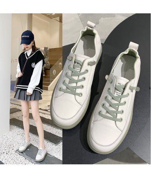 The first layer of cowhide small white shoes for women 2020 spring new flat bottomed Student Korean plate shoes a hair substitute leather shoes for women