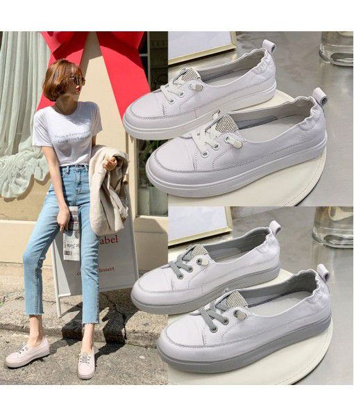 The first layer of cowhide small white shoes women's new leather water drill board shoes in spring and summer 2020