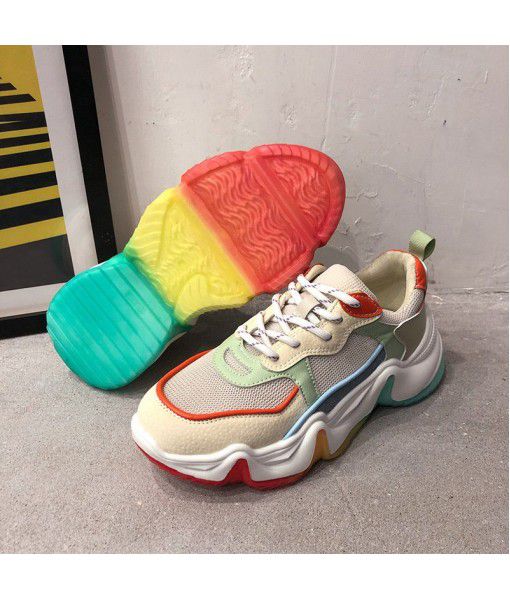 2020 summer student sports shoes mesh breathable thick bottom casual shoes rainbow bottom candy color daddy shoes female
