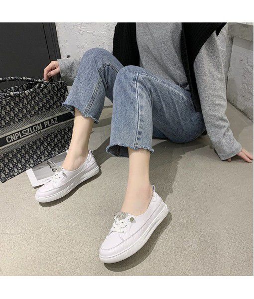 The first layer of cowhide small white shoes women's new leather water drill board shoes in spring and summer 2020