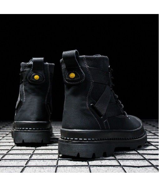 Martin boots, men's high top leather boots, black army boots, all kinds of cotton shoes, British style, mid autumn work clothes, short boots, trendy shoes
