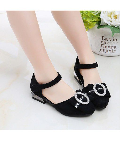 Princess green 2020 spring and summer new girls' shoes suede small high heels Korean version princess shoes children's single shoes clearance
