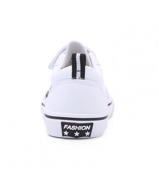 Low top Pu children's small white shoes board shoes new Velcro casual children's shoes antiskid wear-resistant light children's board shoes