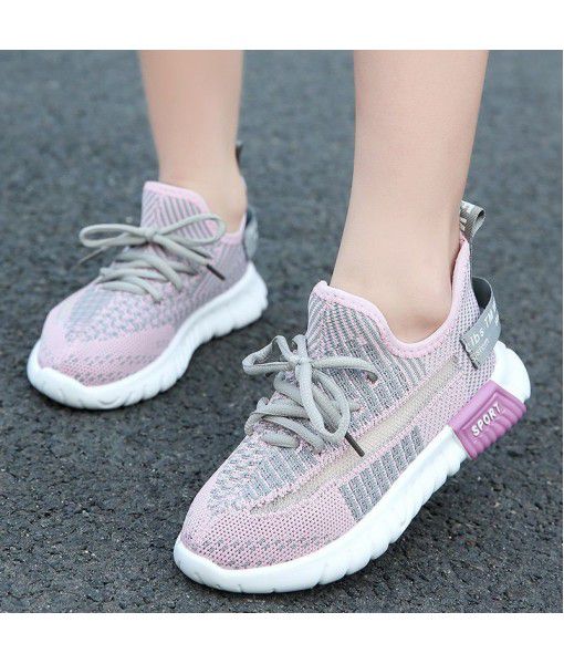 Children's sports shoes women's 2020 spring knitting mesh breathable girls' Shoes Boys' coconut students' casual shoes single shoe